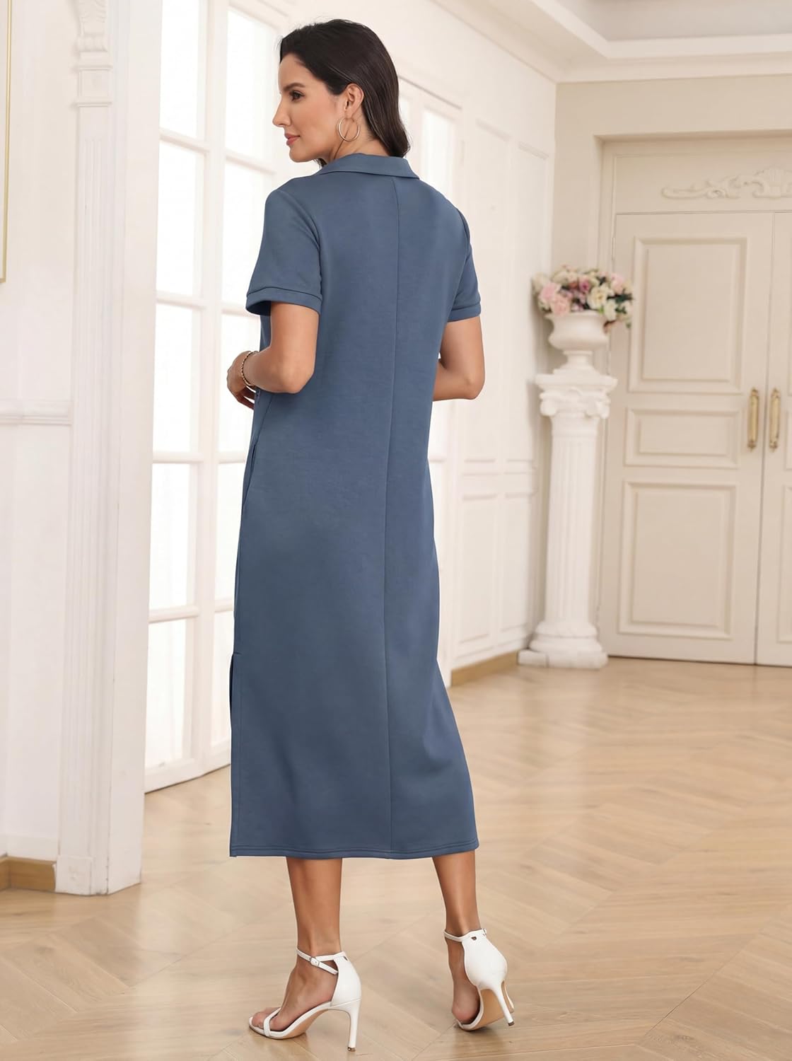Rochie maxi polo Claire pentru femei – Rochie elegantă fără cute cu buzunare, confort de vară