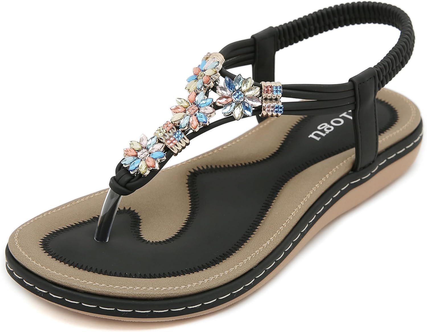 Valeria Tongs Bohemian Women’s – Summer Sandals with Flower Rhinestones & Comfortable Sole