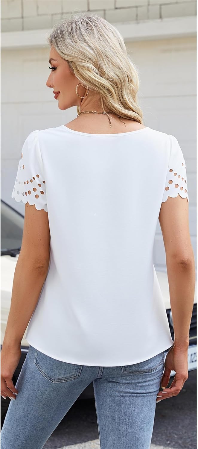 Dámská halenka Amélie Chic – Top z šifonu s výstřihem do V a elegantním vzorem Ajouré na léto
