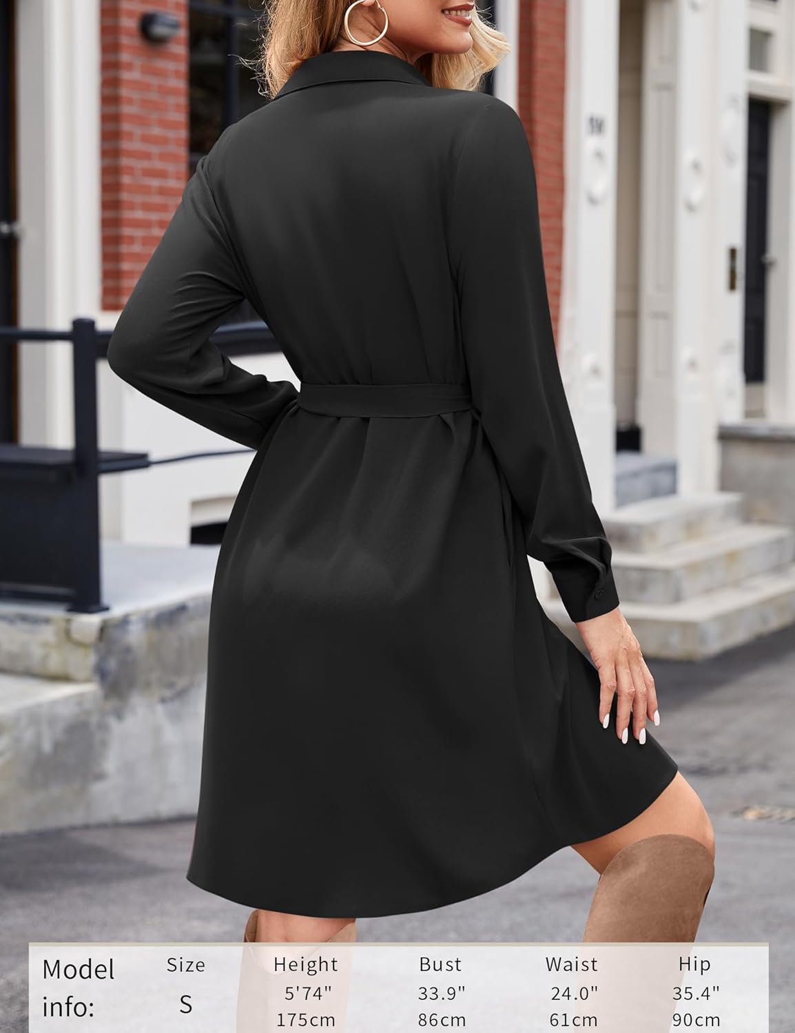 Sophie Vestito Camicia Donna – Scollo a V, Maniche Lunghe, Cintura, Taglio Fluido