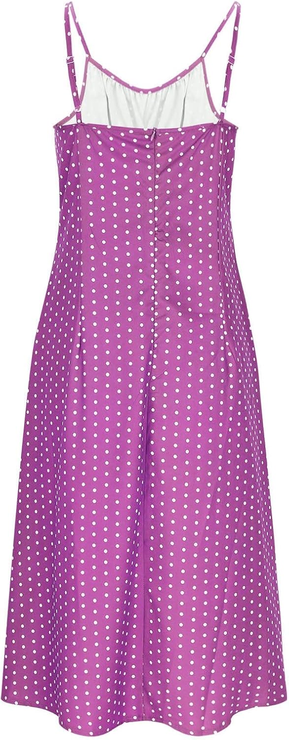 Vestido largo bohemio Clara con lunares – vestido de verano fluido con tirantes y abertura
