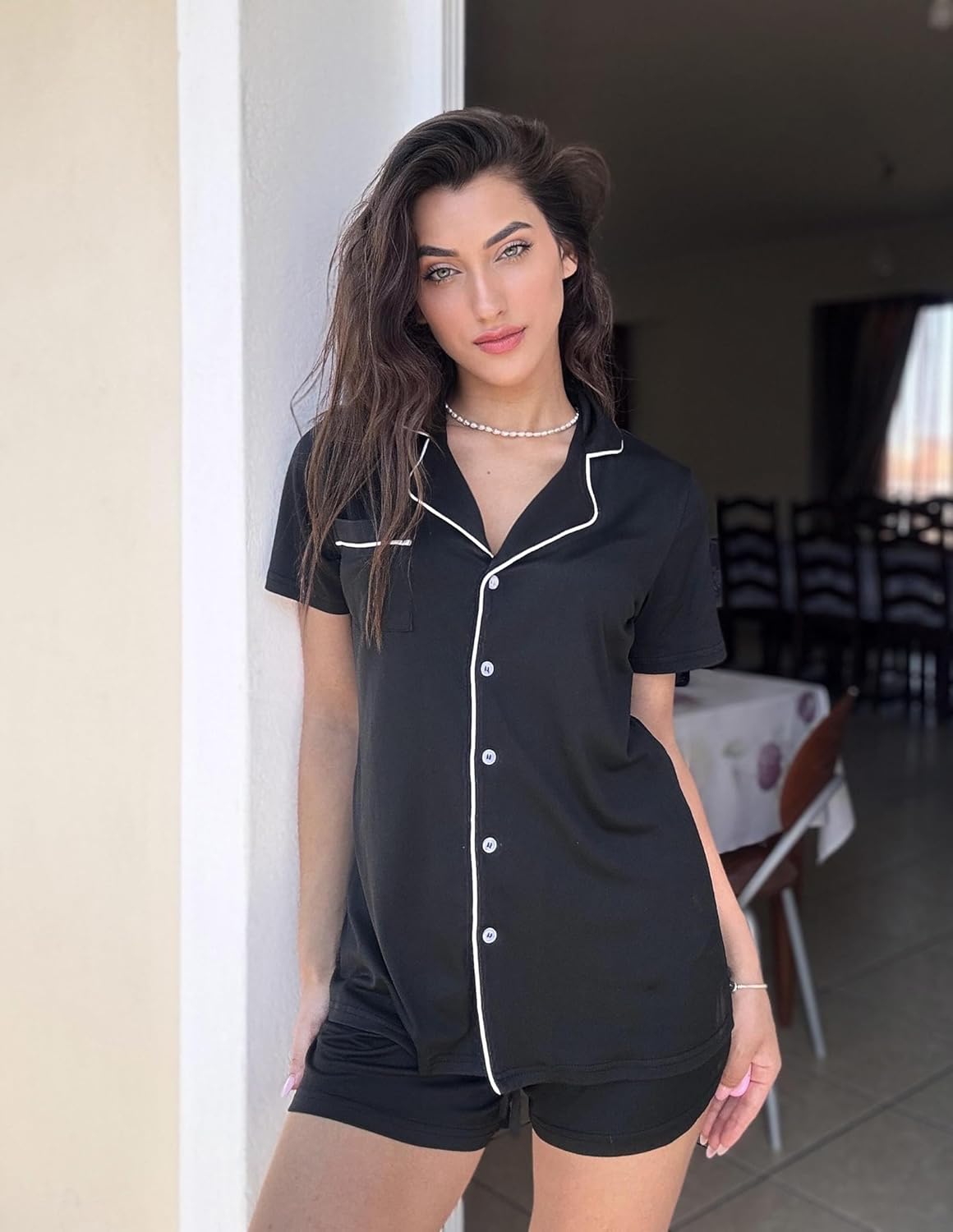 Conjunto de Pijama Feminino Sophie – Conjunto de Noite 2 Peças Macio com Botões & Calção Confortável