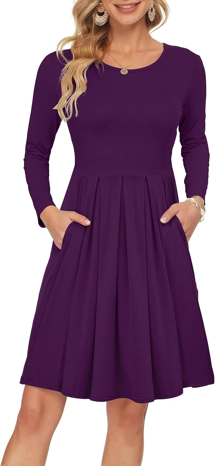 Vestido Sophie para mujer – Vestido de manga larga con talle imperio y bolsillos, casual y chic