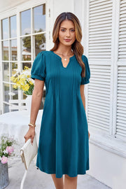 Rochie midi Camille tip A-line – Rochie elegantă din bumbac cu guler Henley și buzunare pentru femei