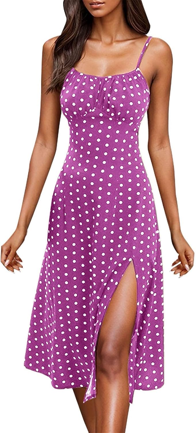 Vestido largo bohemio Clara con lunares – vestido de verano fluido con tirantes y abertura