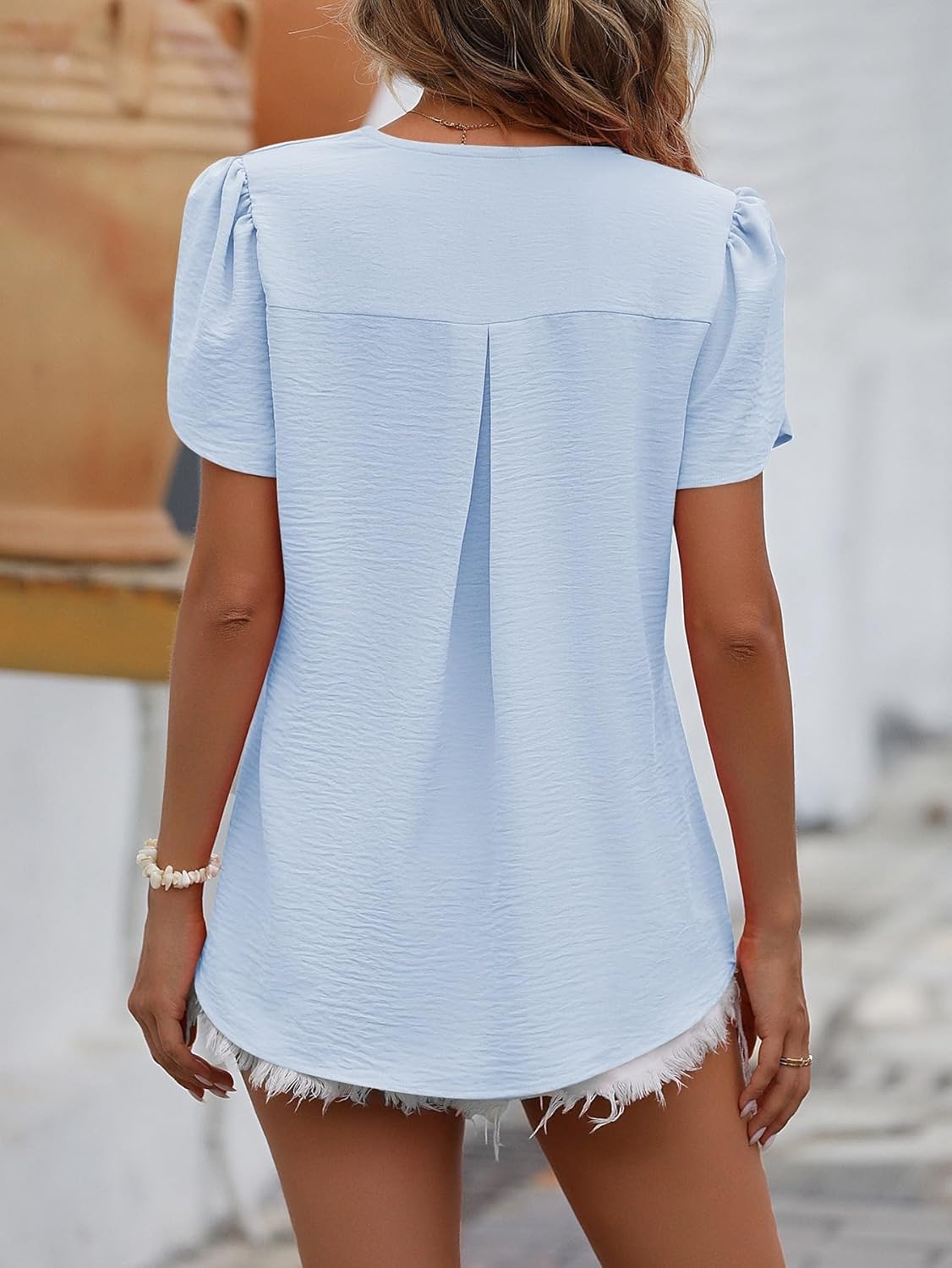Princess Women's Chiffon Blouse – Flowing V-Neck Top with Short Sleeves Elegant Summer