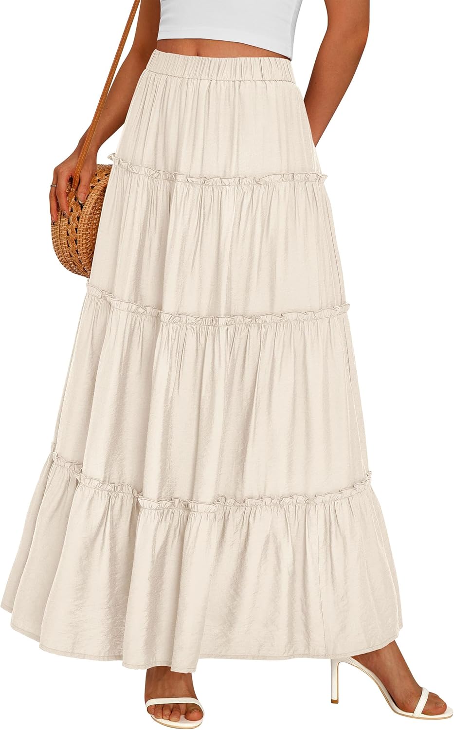 Layza Falda Maxi Mujer – Falda Bohemia de Cintura Alta, Fluida y con Volantes para Verano