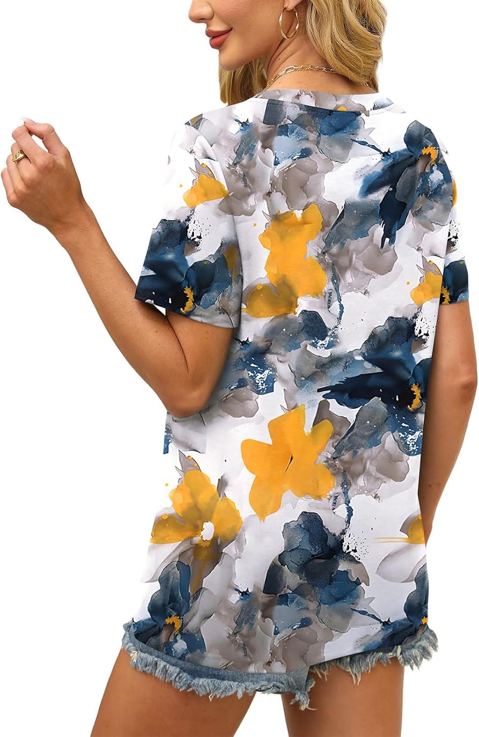 Roberta T-shirt dames V-hals – top met korte mouwen, lichte vloeiende pasvorm casual zomer