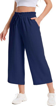 Louise Pantalone Capri Donna – Pantalone Largo a Vita Alta con Tasche