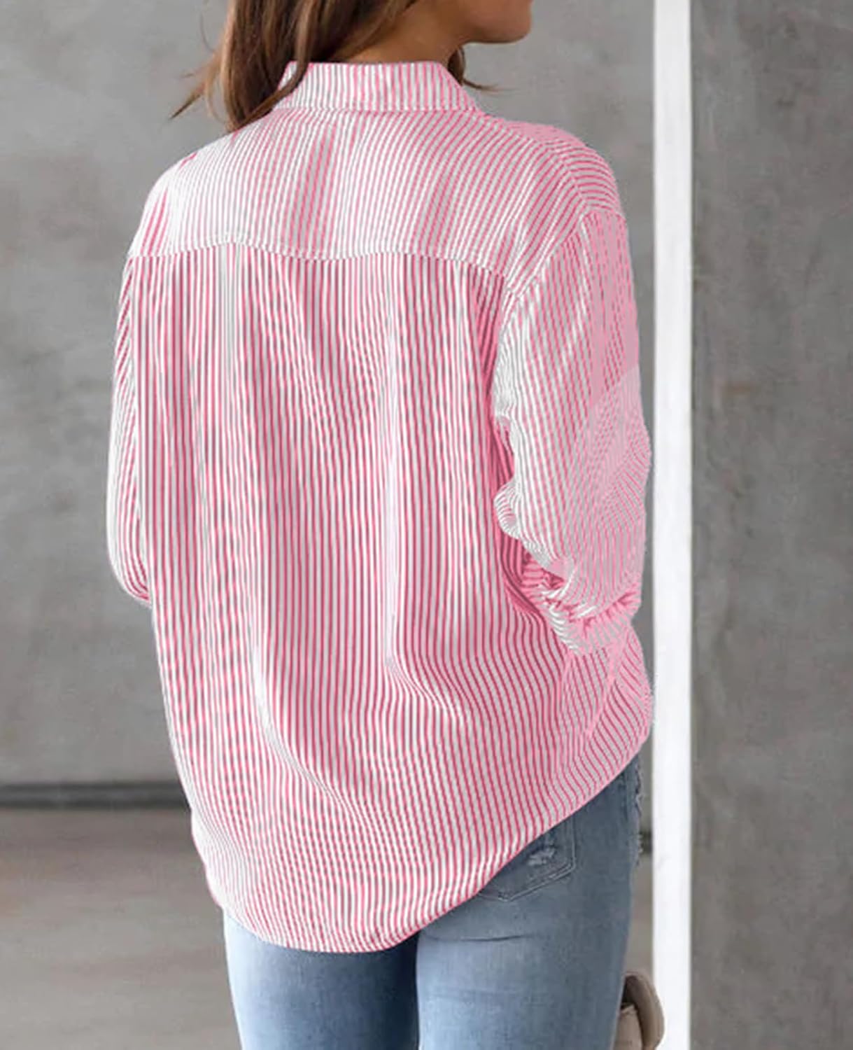 Julie Chemise Femme Rayée – Blouse Coton Col V Boutonnée Élégante Casual