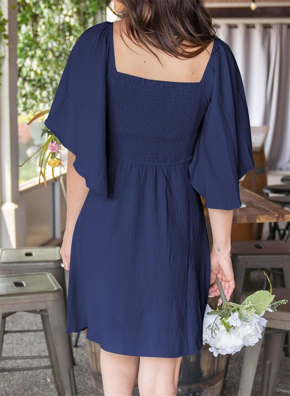 Chloé Damenkleid – Mini-Kleid mit V-Ausschnitt, Knoten, hoher Taille, eleganten Volants, Sommer