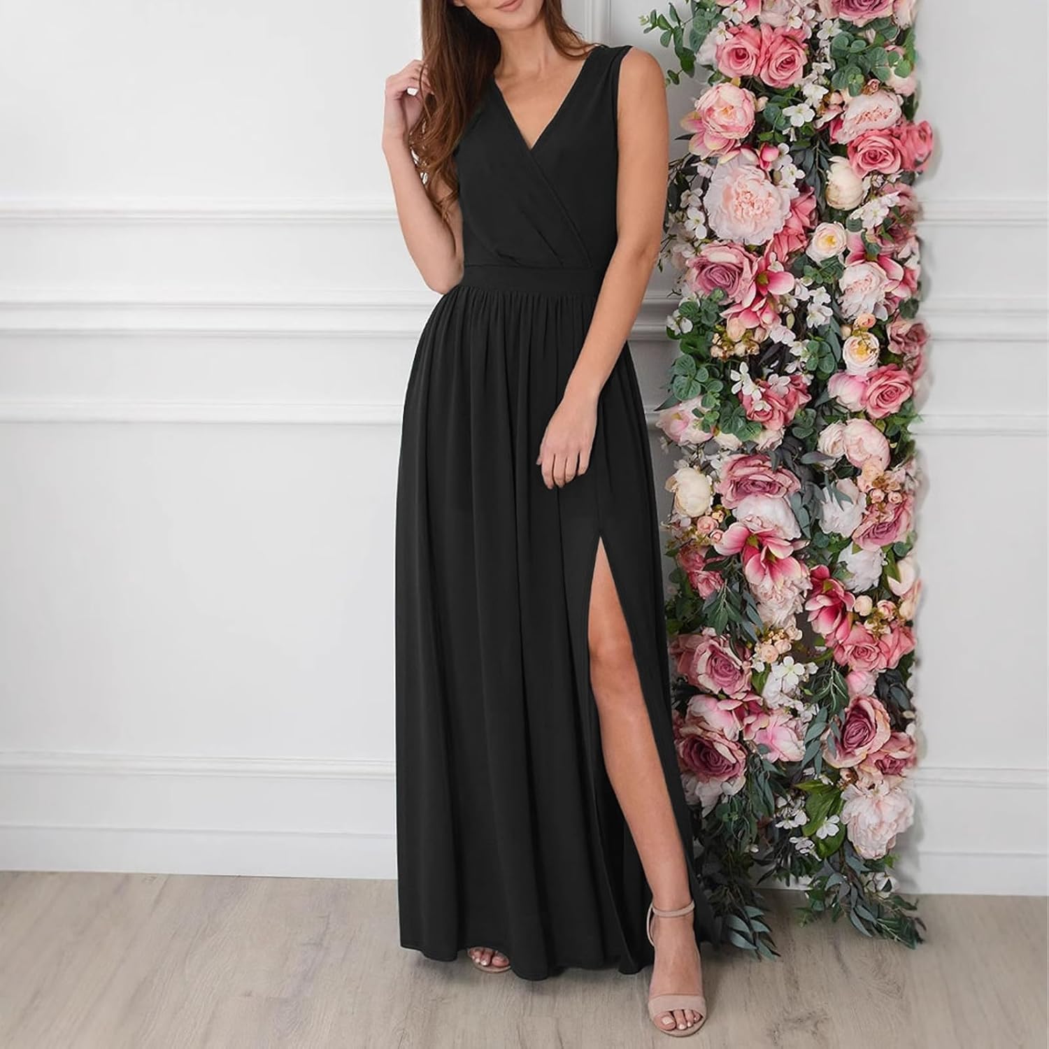 Victoria Abito Lungo da Sera Donna – Abito Elegante con Scollo a V e Spacco Laterale