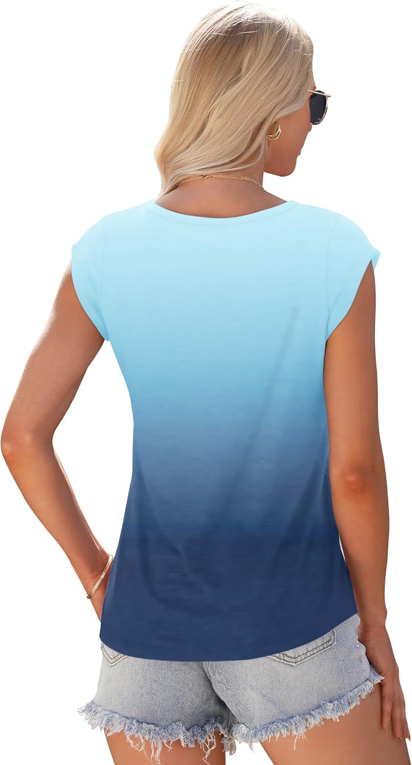 Élina Top Mujer – Camiseta sin mangas fluida con escote en V y mangas cortas caídas