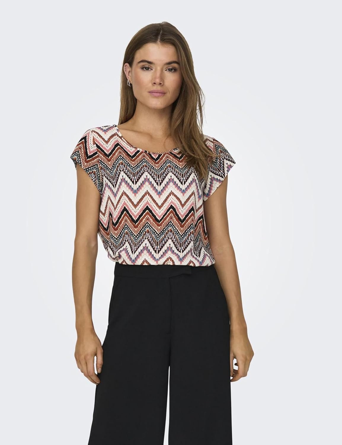 Blusa Jemma Mulher Mangas Curtas – Corte Fluido, Costas com Fecho, Top Elegante de Verão