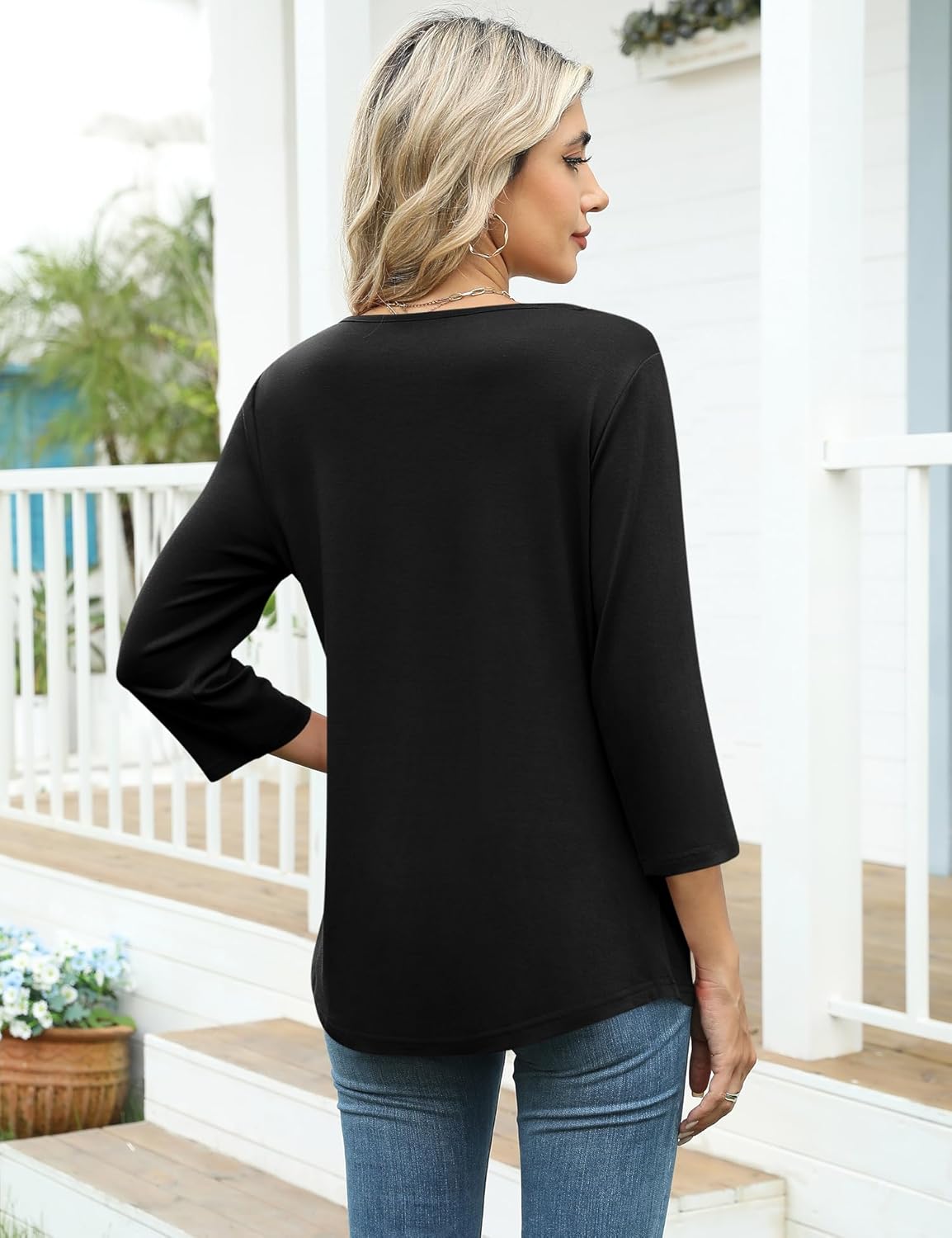 Chloé Top Kvinde Asymmetrisk – Elegant Bluse med 3/4 Ærmer og Flydende Pasform