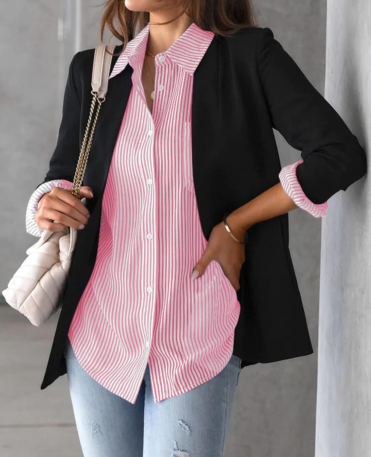 Julie Chemise Femme Rayée – Blouse Coton Col V Boutonnée Élégante Casual
