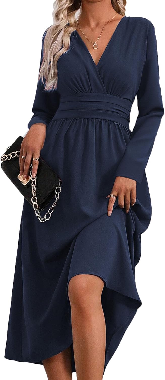 Isabelle Maxi Ruha Nőknek – Elegáns Hosszú Ujjú V-nyakú Átlapolt Ruha