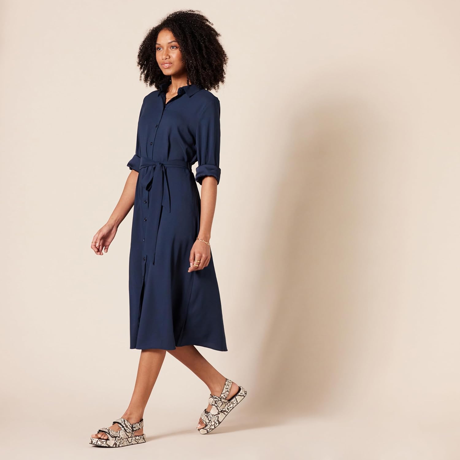 Sophie Vestito Camicia Donna Midi – Collo Classico, Maniche Lunghe, Cintura Elegante