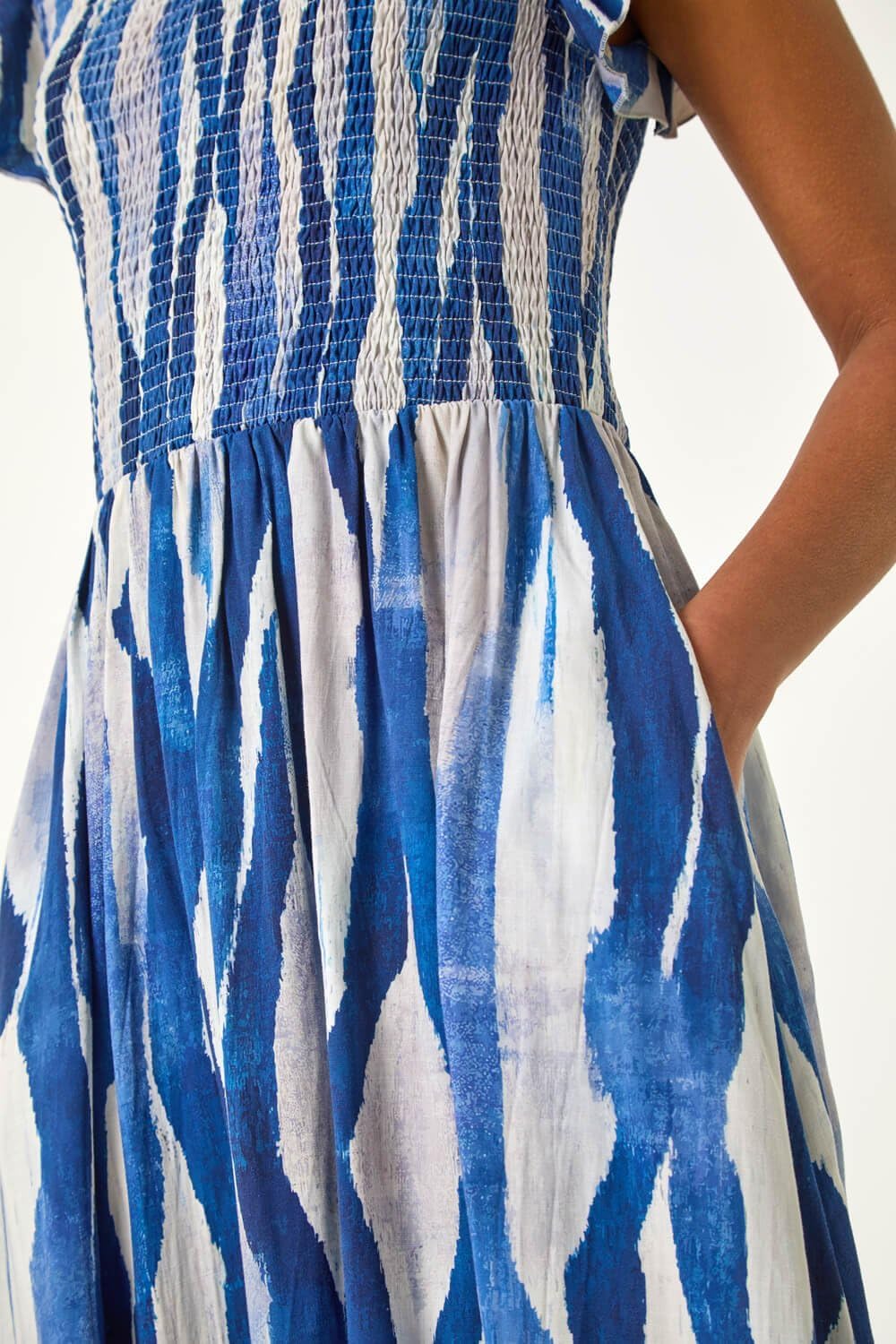 Amélie Robe Midi Femme – Robe Fleurie Smockée Col Rond Volants Été Chic