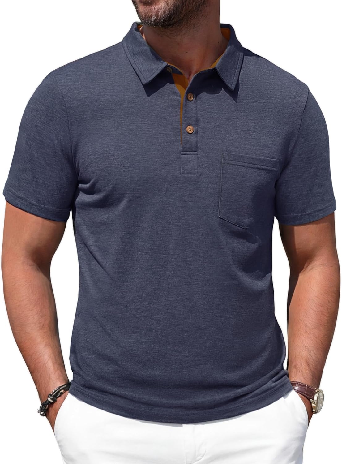 Renato Polo Homme – Polo Coton Léger, Col Contrasté & Poche Casual Chic