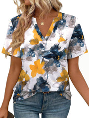Roberta T-shirt dames V-hals – top met korte mouwen, lichte vloeiende pasvorm casual zomer