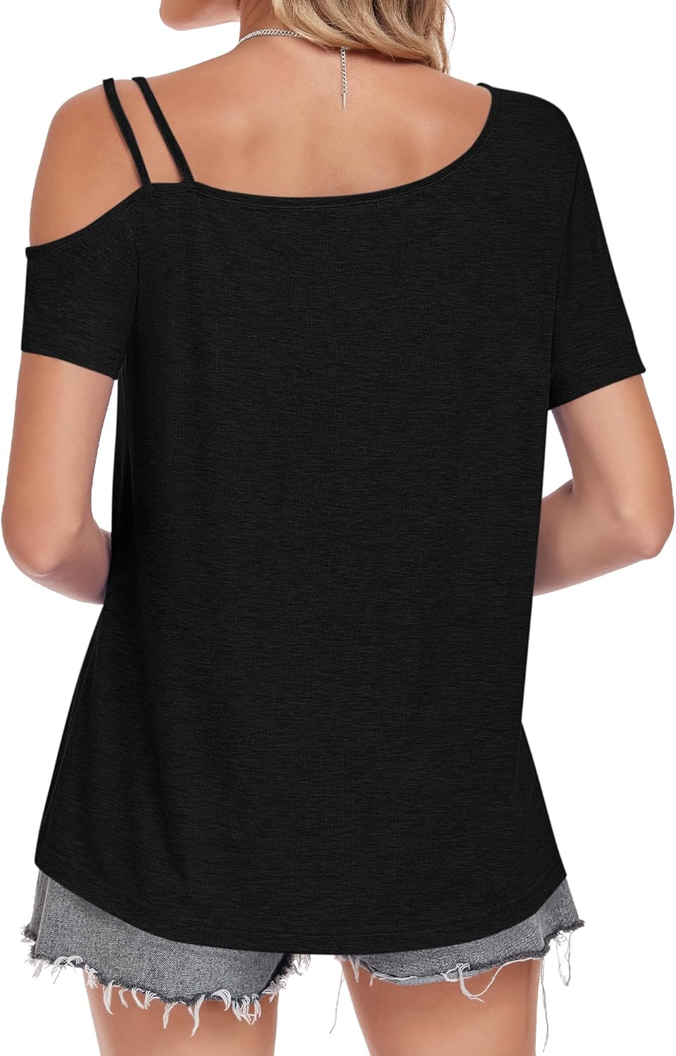 Top Lina para mujer con hombros descubiertos – Camiseta asimétrica de verano elegante y casual