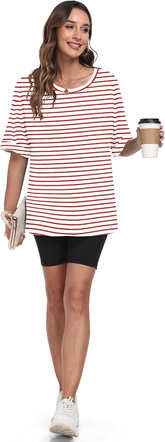 Josefina T-Shirt Damen Oversize – Rundhals, Aufgekrempelte Ärmel, Fließendes Top Sommer