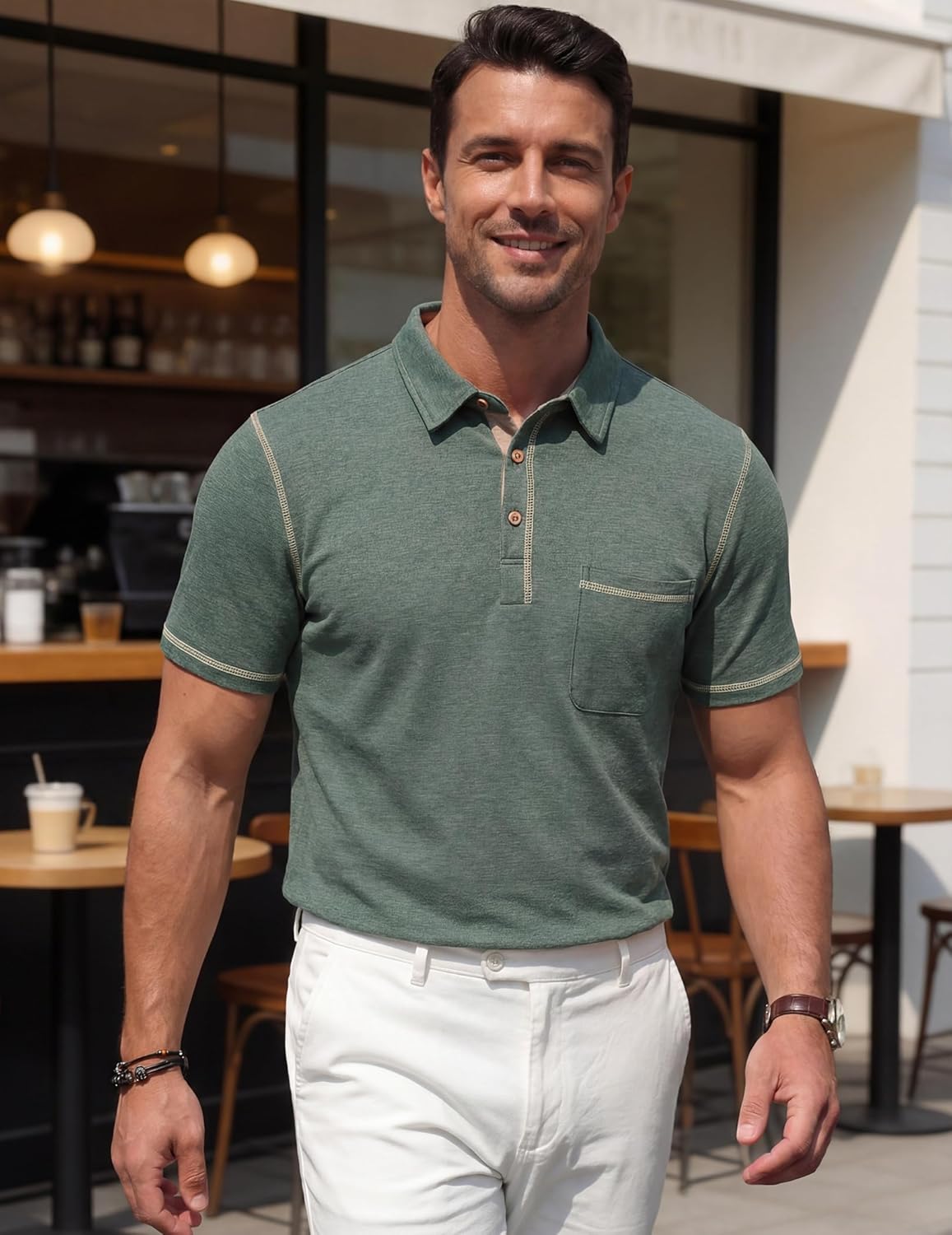 Arthur Men's Polo – Lightweight Cotton Polo, Short Sleeves, Pocket & Casual Chic Style