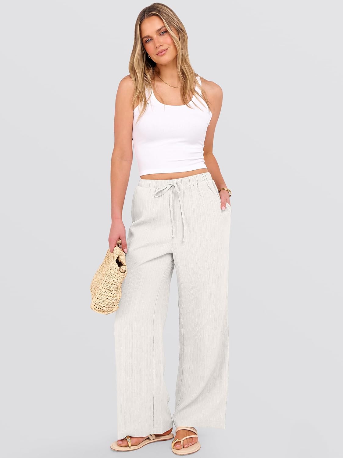 Malaya Pantaloni Donna – Pantaloni Palazzo Larghi con Vita Elastica e Tasche Estate
