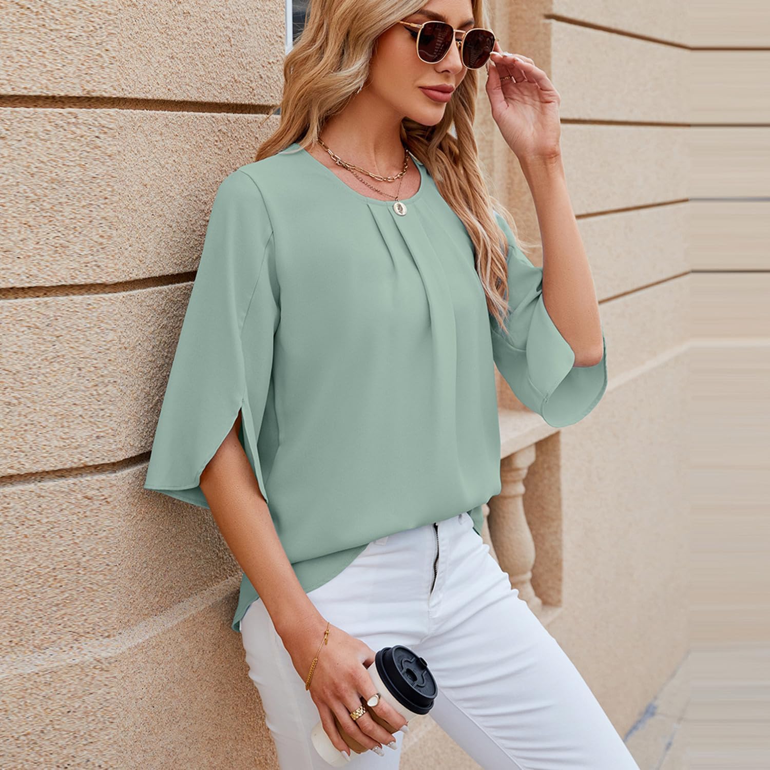 Soraya Blouse Dames Chic – Losse Chiffon Top 3/4 Mouwen Elegant Zomer Lente