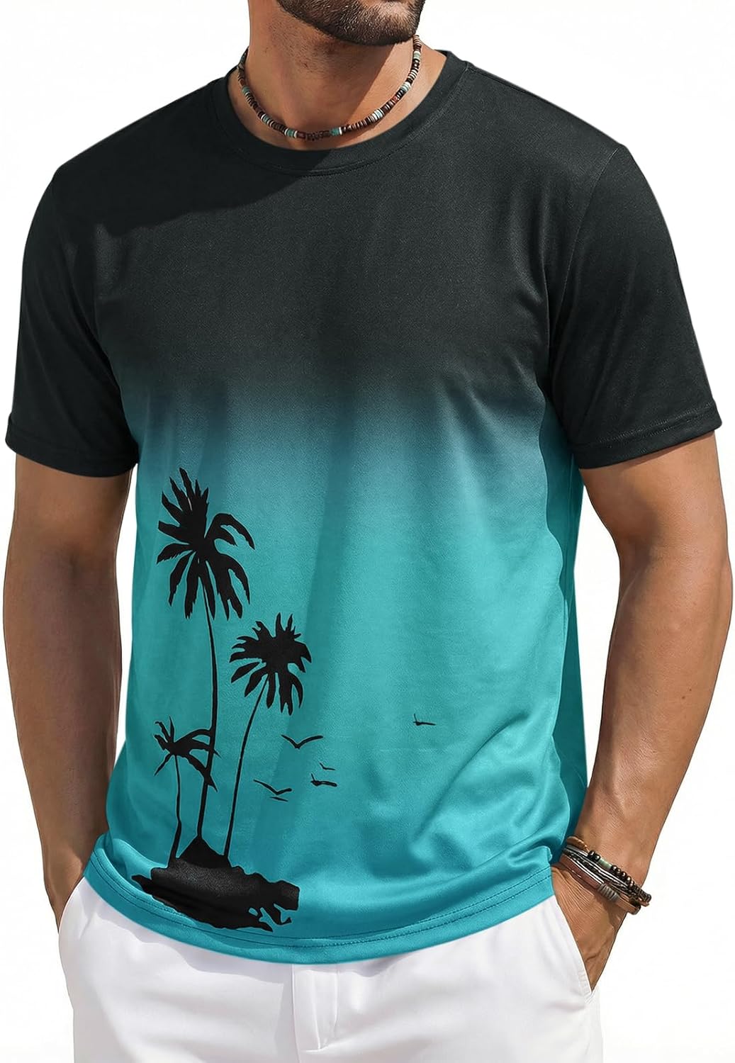 Liam T-shirt Herre – T-shirt med Palmegradient, Vintage Strand- og Casualstil