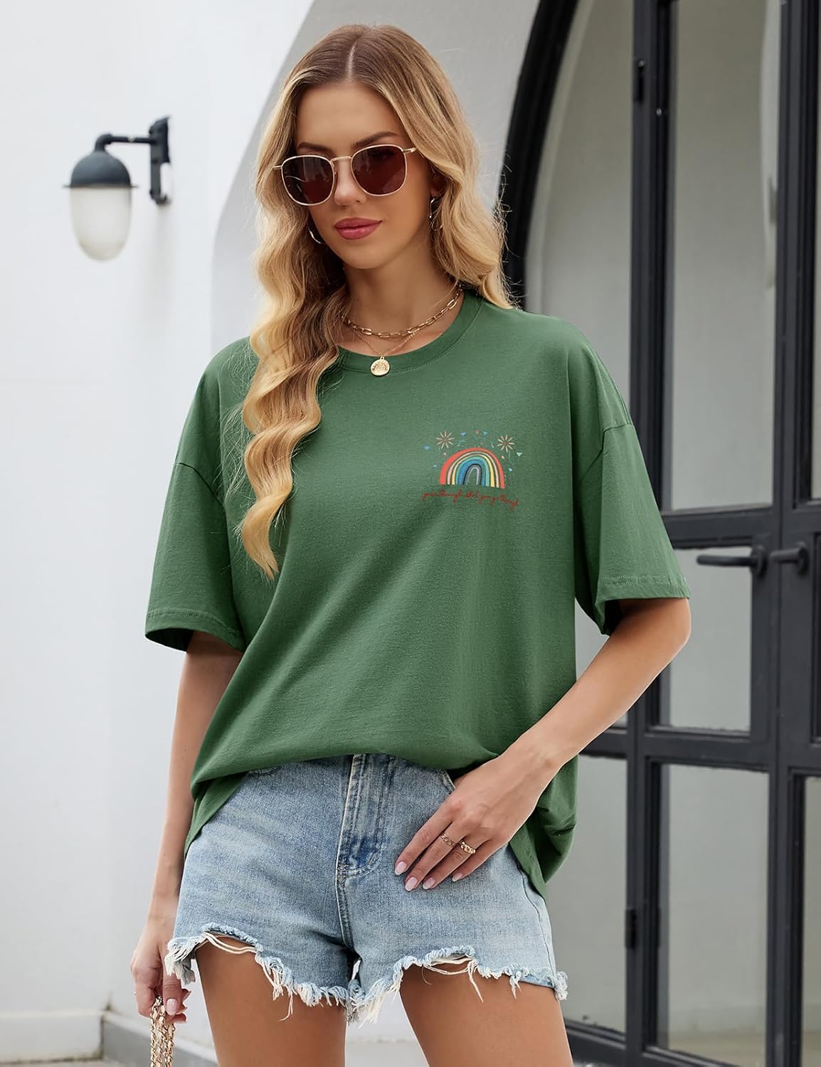 Camiseta Oversize Danielle para Mujer – Top de Algodón 100 % Estampado de Manga Corta