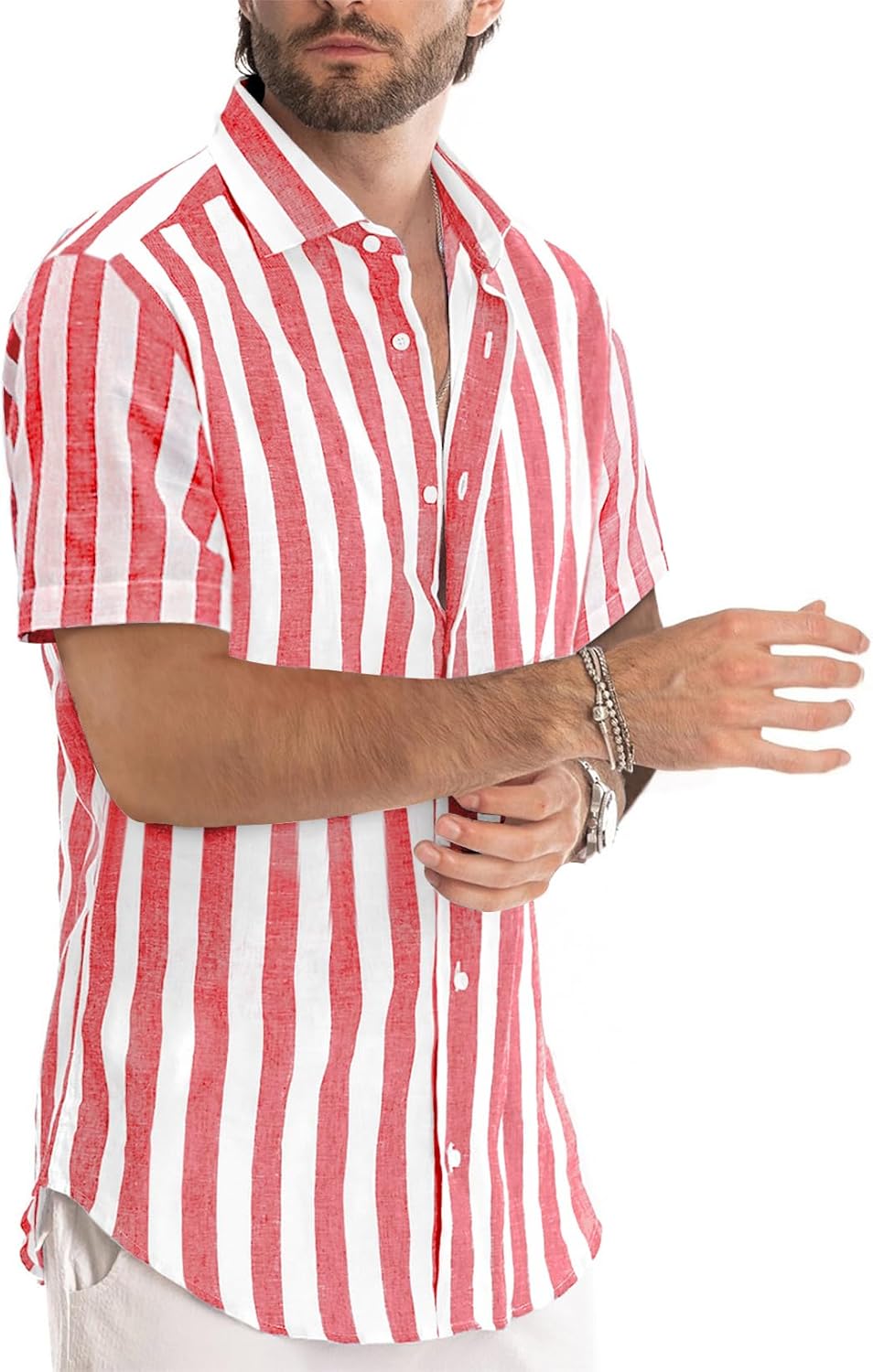 Julien Chemise Homme – Chemise Rayée Manches Courtes, Style Été Casual Chic