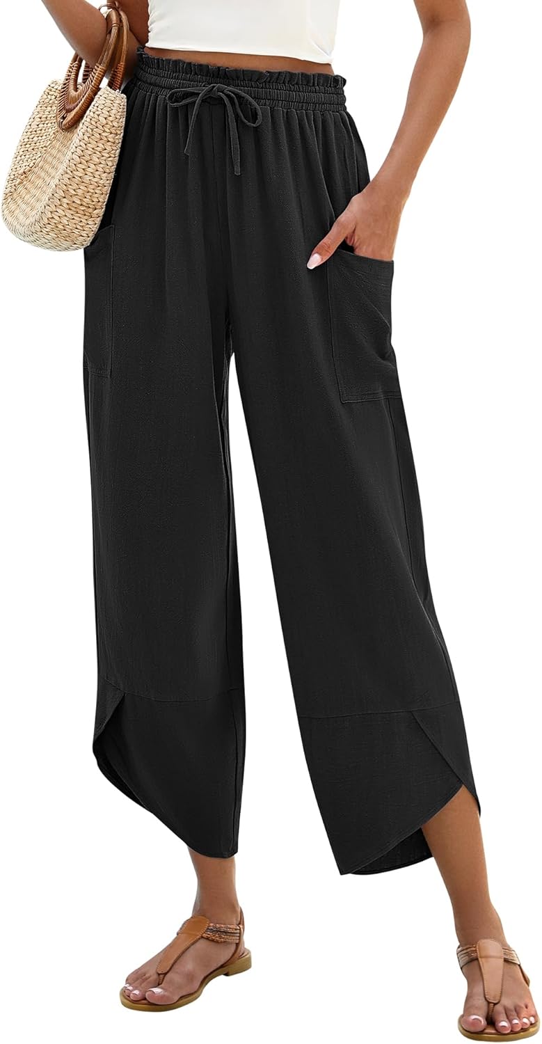 Jade Pantaloni Donna – Capri Palazzo Lino Bohemien Ampio Vita Elastica & Tasche