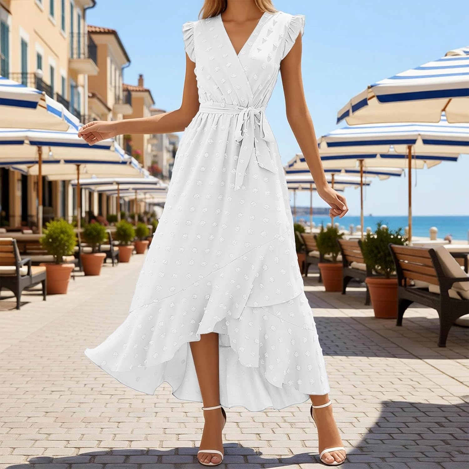 Vestido Luna Bohemio para Mujer – Vestido Largo Fluido con Escote en V y Mangas con Volantes