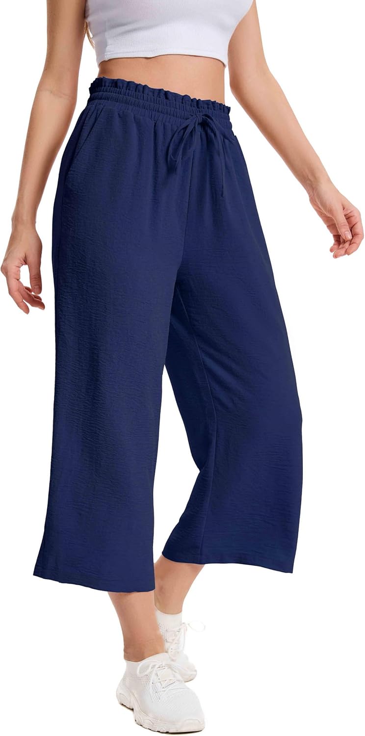 Louise Pantalone Capri Donna – Pantalone Largo a Vita Alta con Tasche