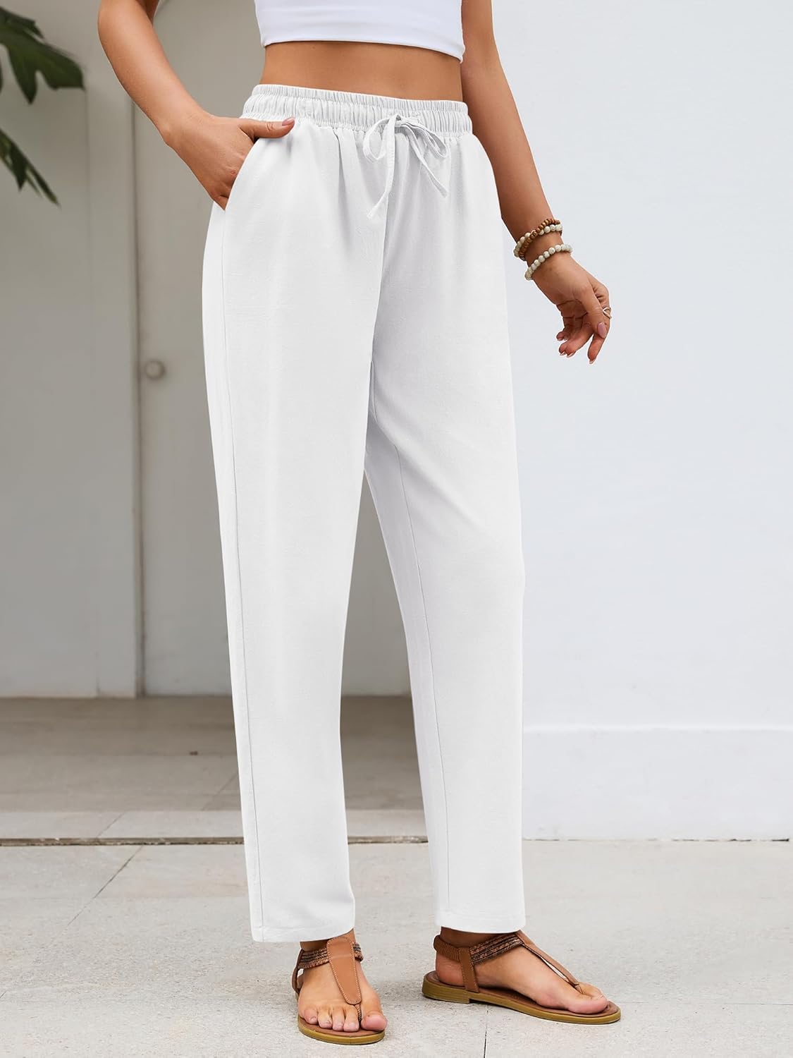 Pantaloni damă Merry din in și bumbac – Capri ușori, talie elastică, casual de vară