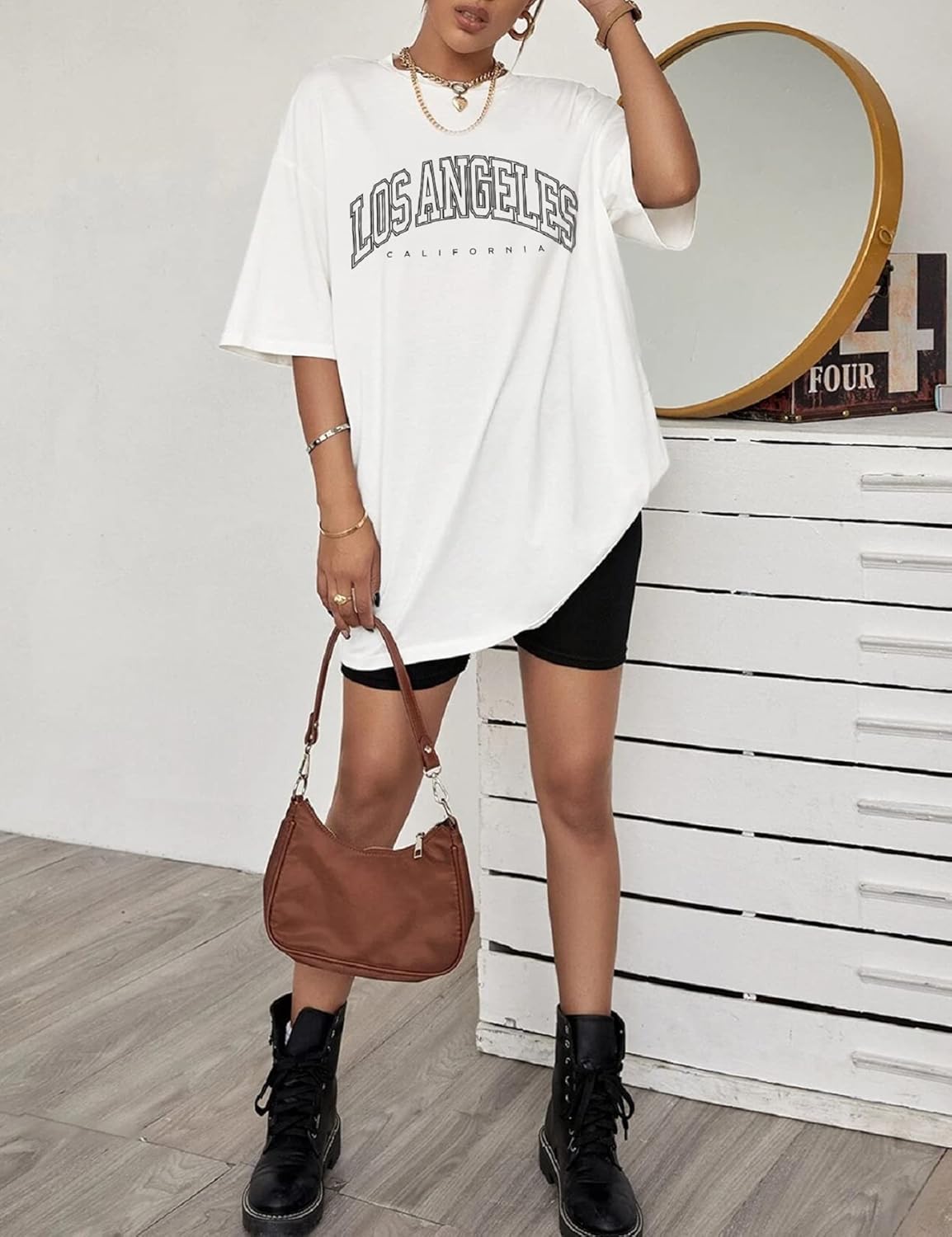 T-shirt donna Léna – Top oversize in cotone con scollo rotondo e maniche corte, casual estivo