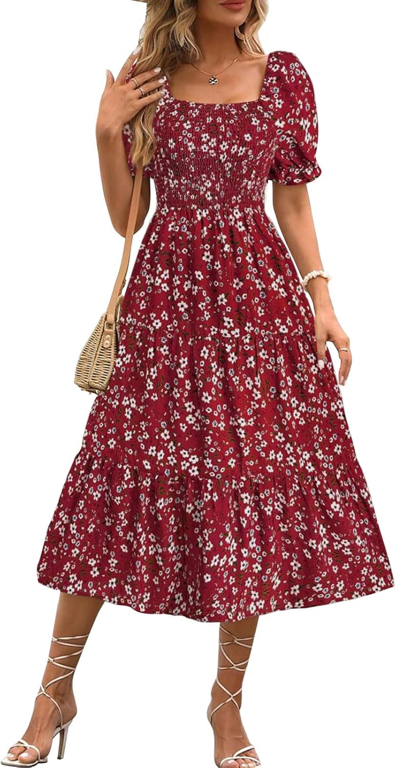 Angeli Robe Femme Fleurie – Manches Bouffantes, Taille Nouée, Coupe Mini Été Chic