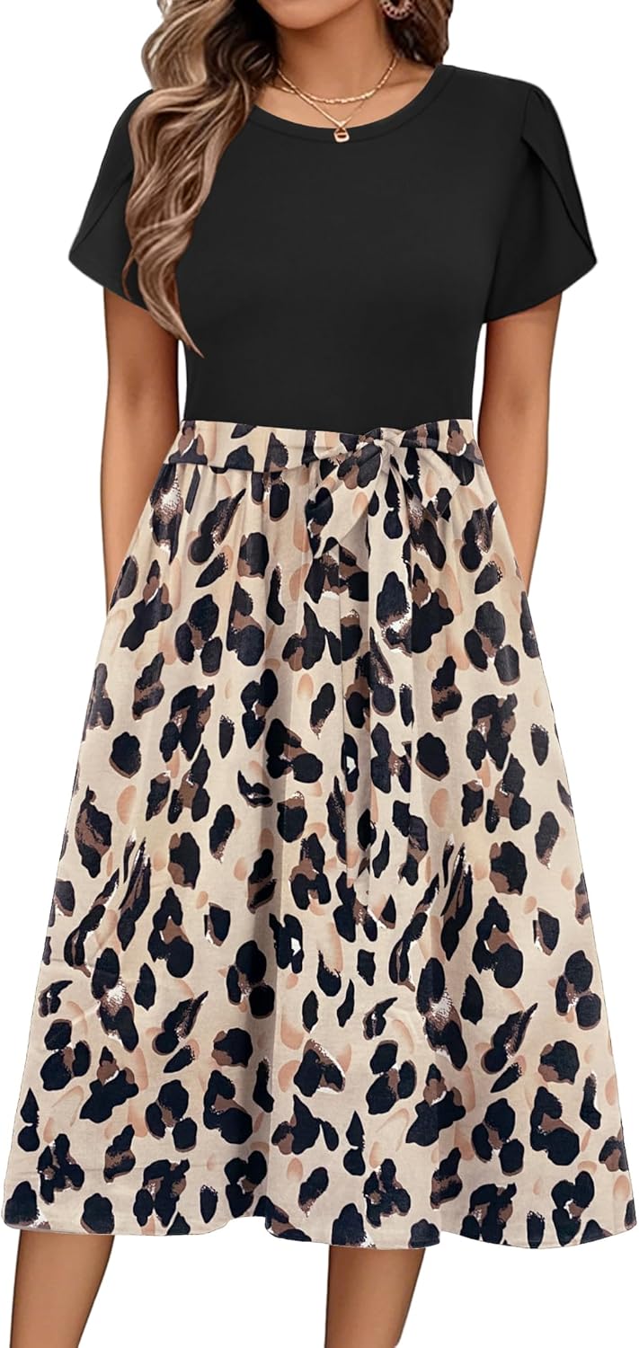 Julianna Robe Midi Femme – Robe Fleurie A-Line Taille Haute & Poches Été