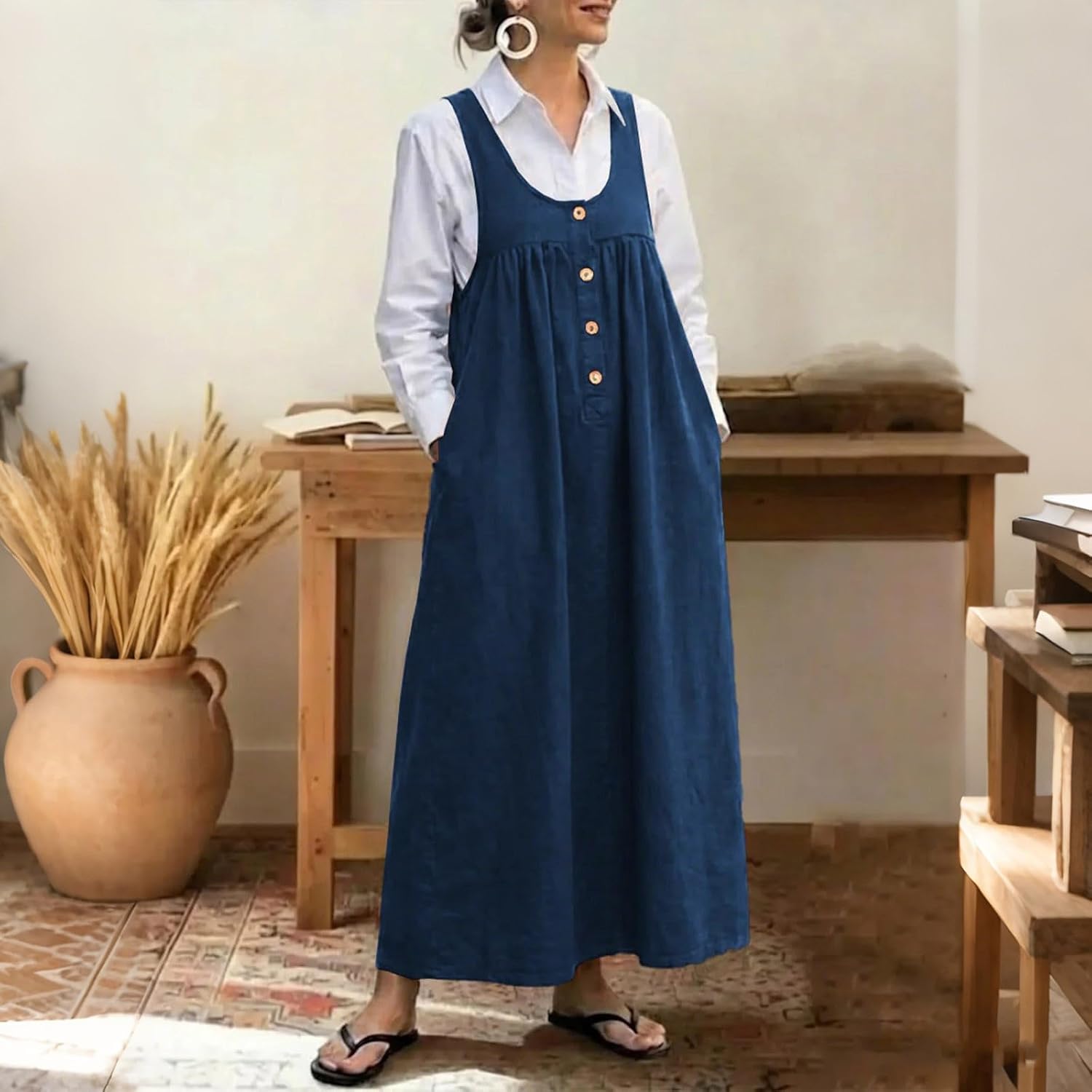 Clémence Lange Denim Salopetjurk – Vintage Pinafore Jurk Met Verstelbare Bandjes
