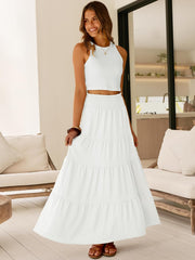 Juna Maxi Skirt for Women – Bohemian High-Waisted Smocked Skirt with Ruffles Summer