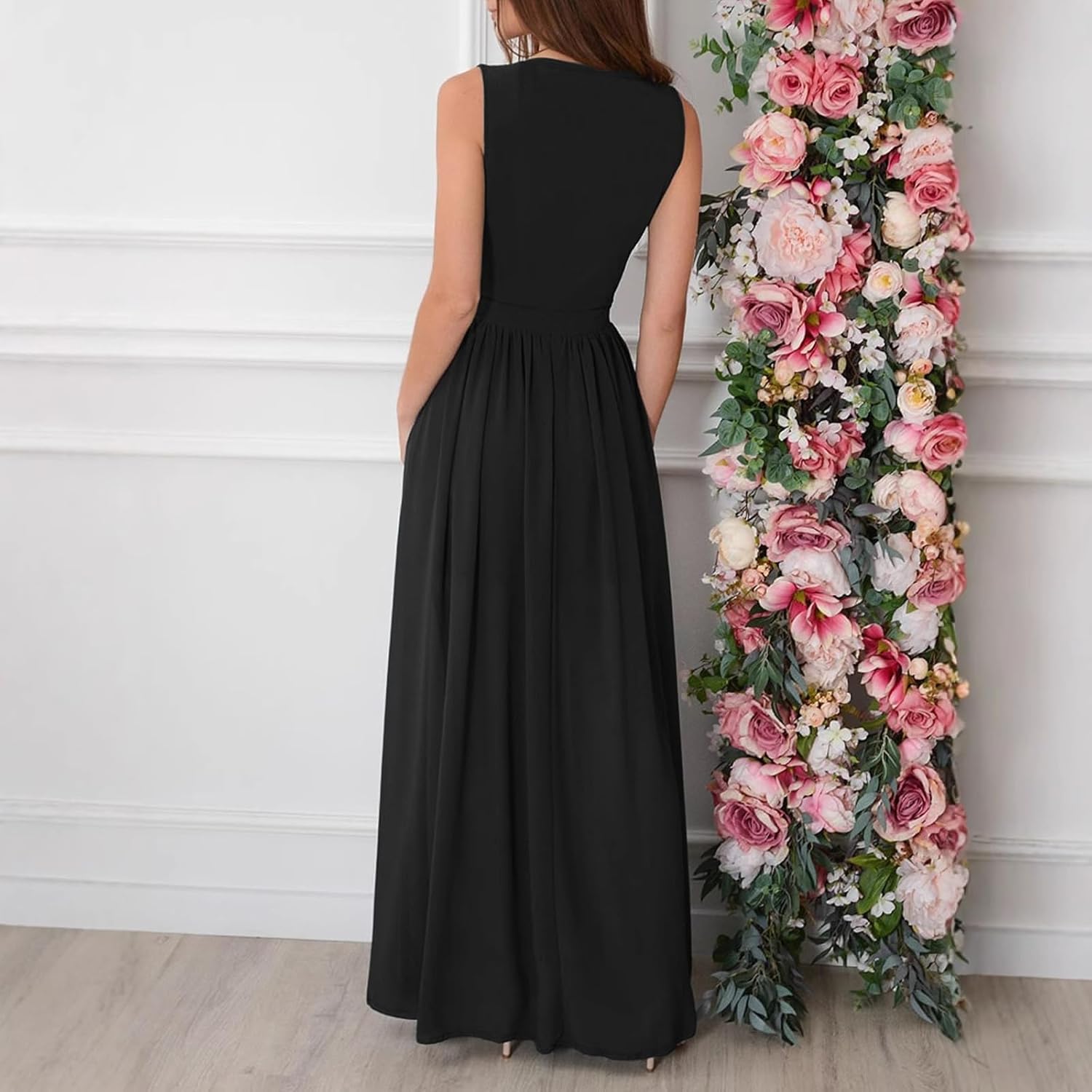 Victoria Abito Lungo da Sera Donna – Abito Elegante con Scollo a V e Spacco Laterale
