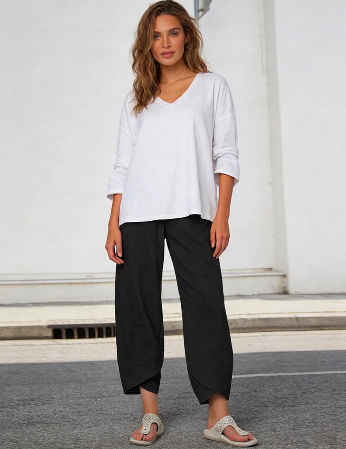 Caprice damesbroek Capri katoen – hoge taille met elastiek, tulpenmodel chique zomer