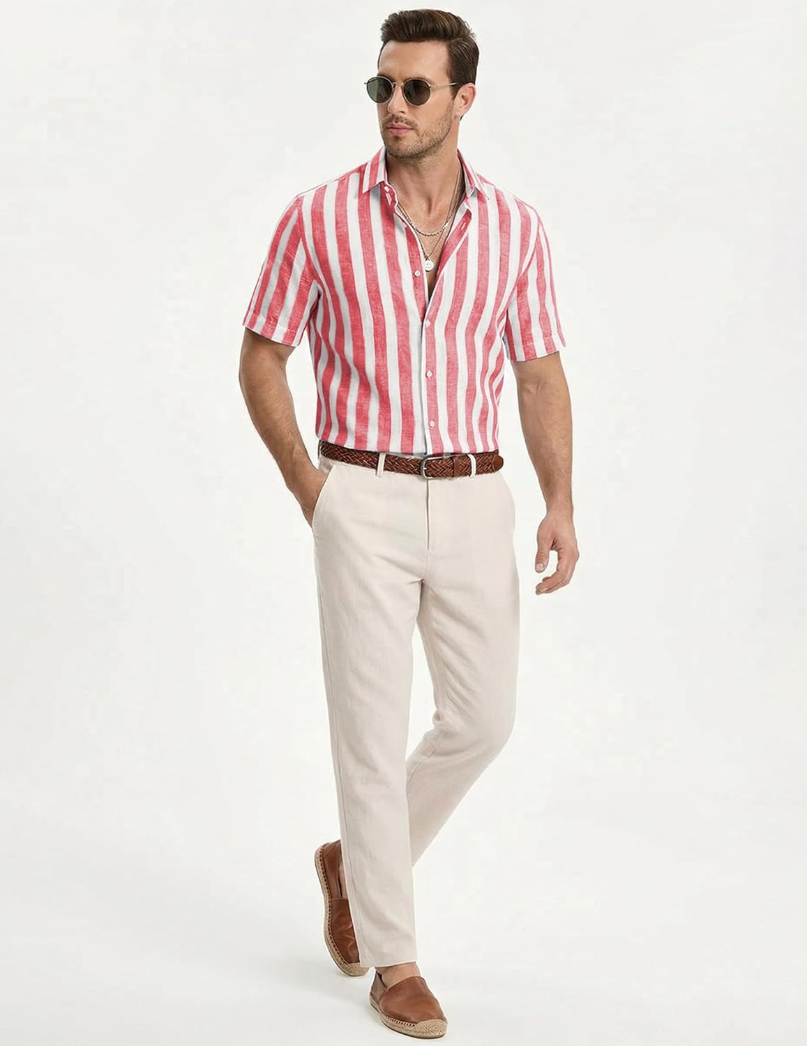 Josh Koszula Męska – Koszula w Paski z Krótkim Rękawem, Styl Letni Casual Chic