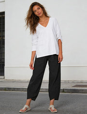 Caprice damesbroek Capri katoen – hoge taille met elastiek, tulpenmodel chique zomer