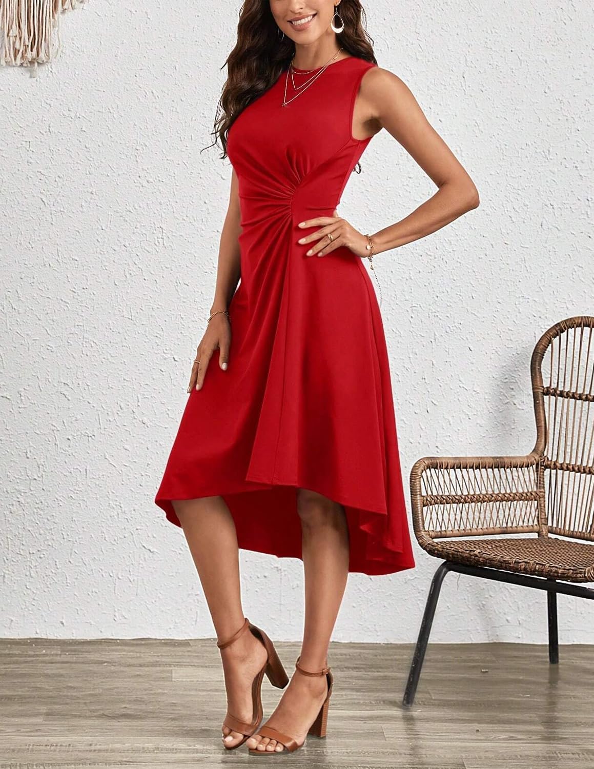 Rochie midi elegantă Clara pentru femei – rochie fără mâneci cu talie plisată