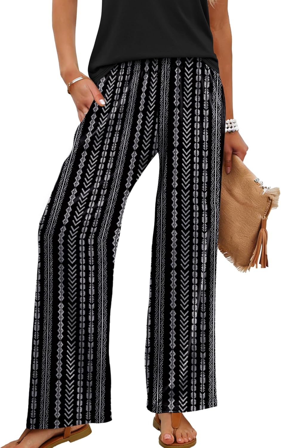 Kendi Palazzo-broek voor dames – wijde, vloeiende pasvorm, elastische taille, chique zomerstijl