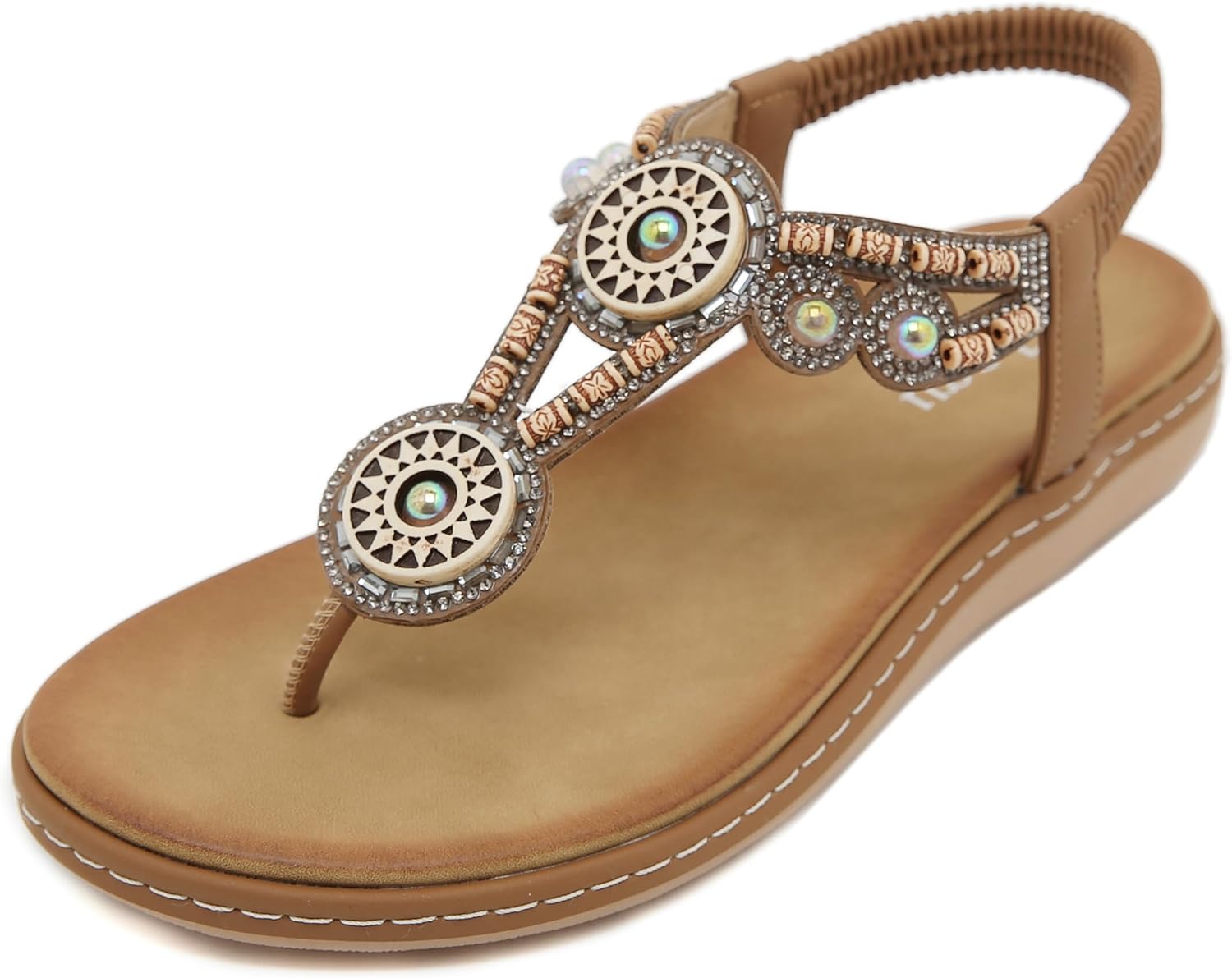 Valeria Tongs Bohèmes Dames – Zomersandalen met Bloemen, Strass en Comfortzool