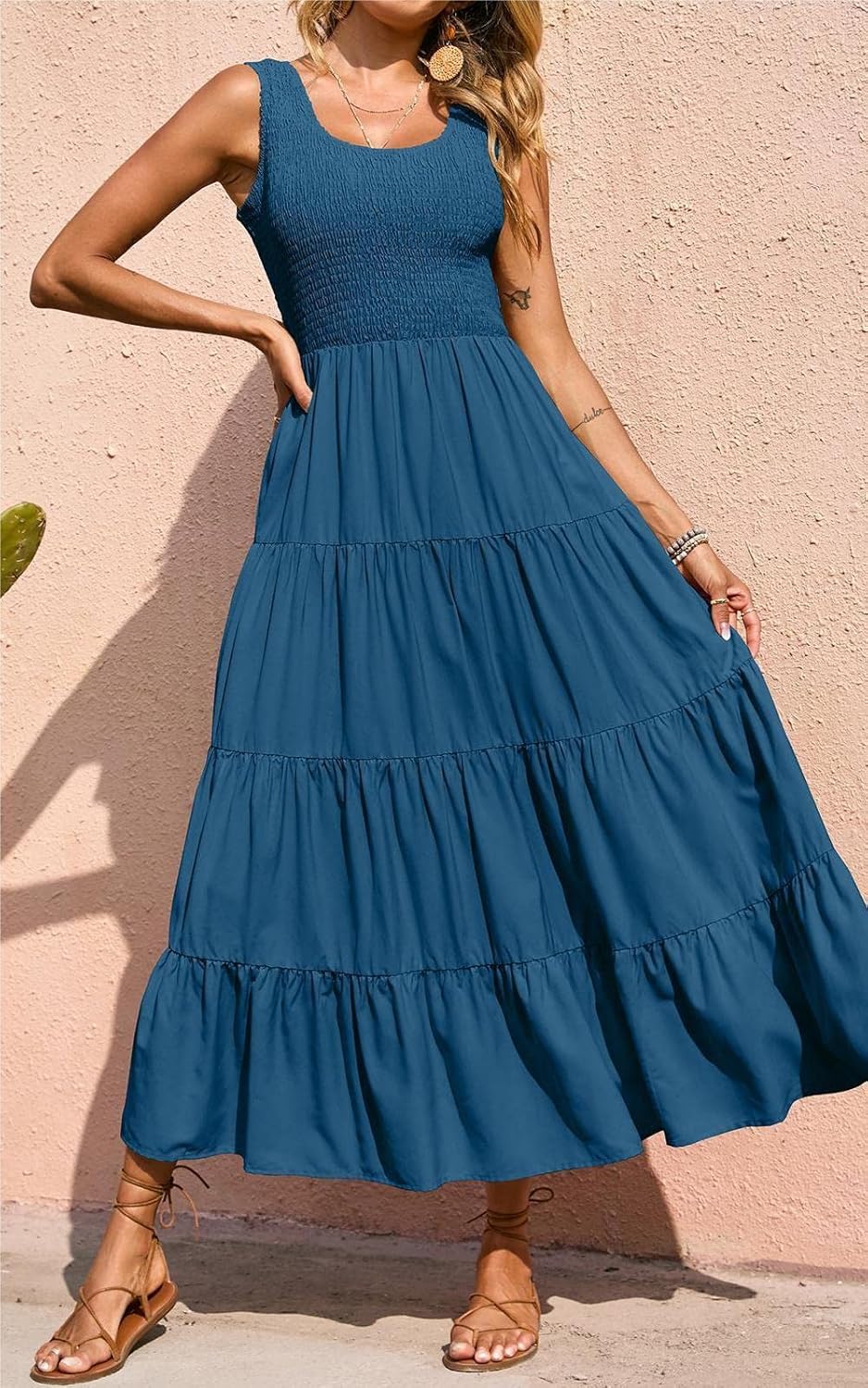 Élina Maxikleid Damen – Ärmelloses gerafftes Kleid A-Linien-Schnitt Sommer Boho